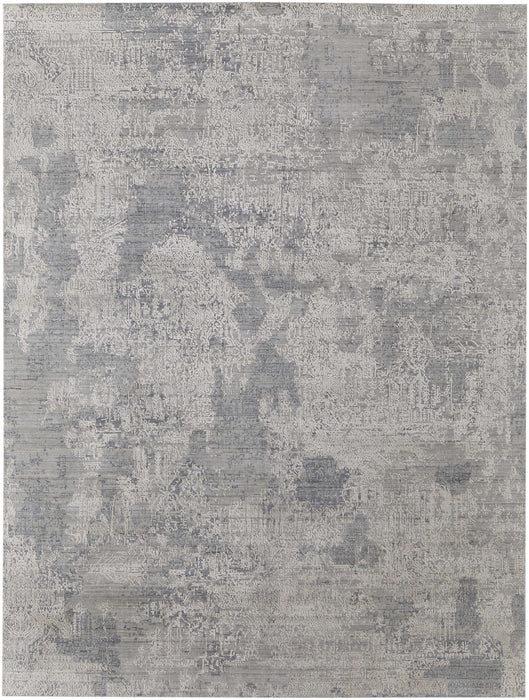 9' X 12' Abstract Hand Woven Distressed Area Rug - Silver And Gray