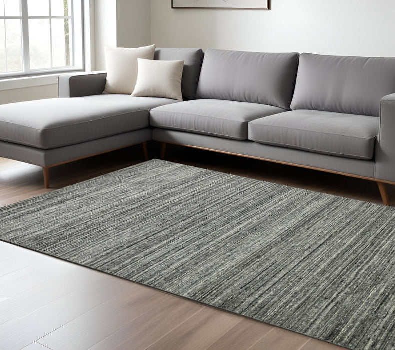 10' X 14' Wool Striped Hand Woven Area Rug - Dark Gray And Ivory