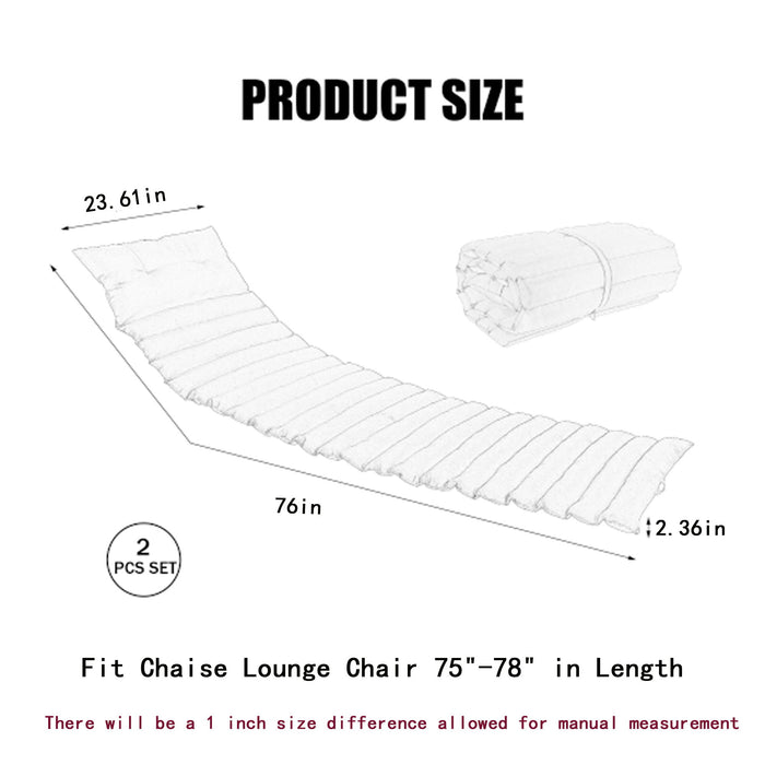 Giga 2-piece outdoor chaise lounge chair cushion set with comfortable back and seat cushions, in neutral fabric.