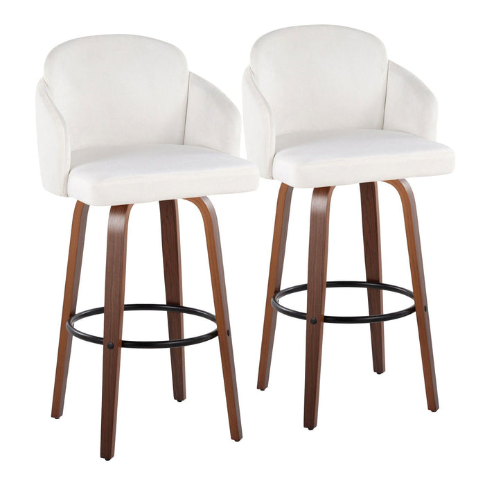 Dahlia - Fixed-Height Barstool (Set of 2) - Walnut Wood, Black Metal Footrest