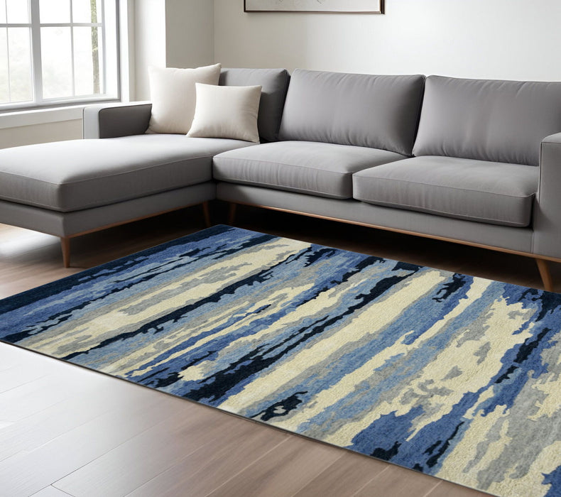 9' X 13' Wool Abstract Hand Tufted Area Rug - Navy Blue