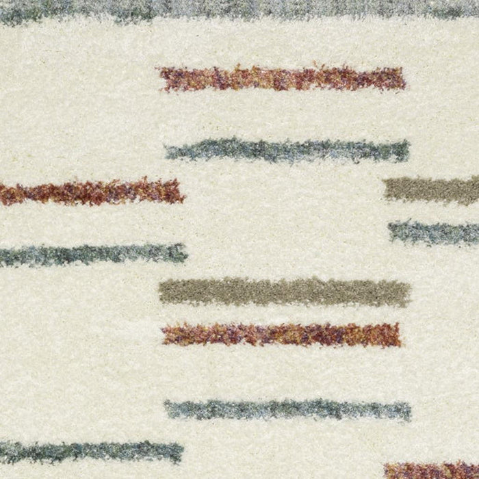 8' X 11' Striped Shag Area Rug With Fringe (574644) - Ivory / Brown / Gray