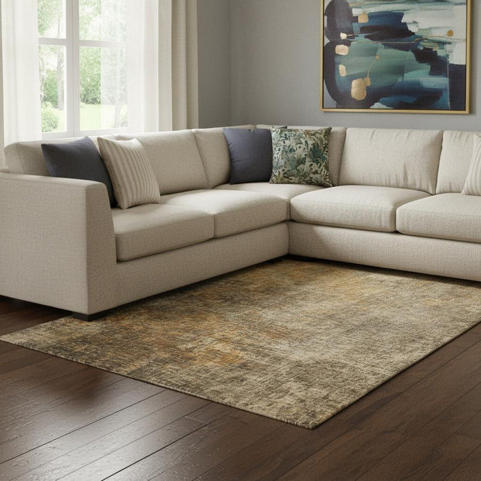 10' X 14' Abstract Washable Area Rug With UV Protection (650662) - Brown / Beige