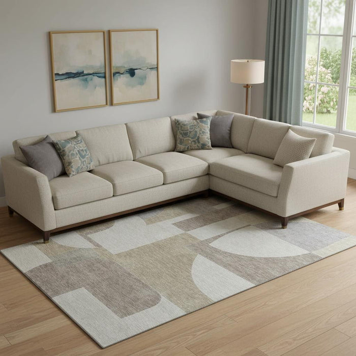 10' X 14' Abstract Geometric Washable Area Rug With UV Protection (697368) - Khaki / Beige / Gray