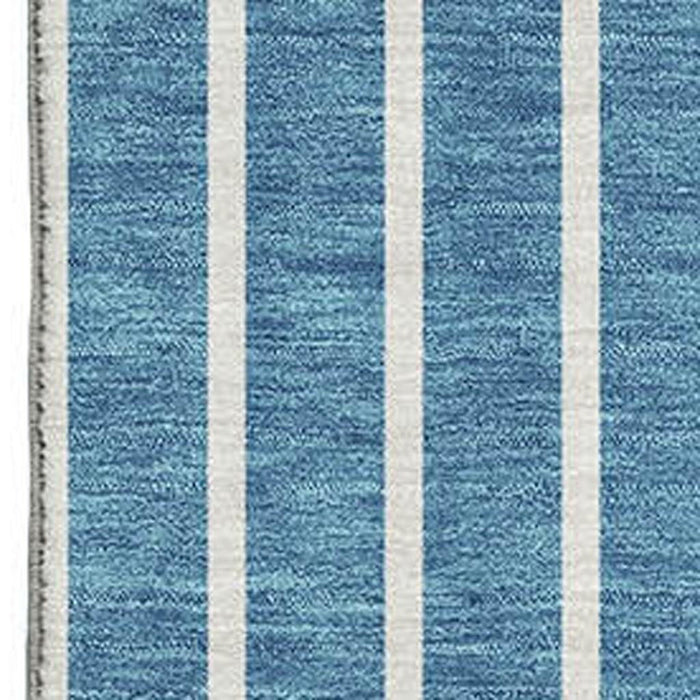 10' X 14' Striped Washable Area Rug With UV Protection (678329) - Teal / Ivory / Aqua