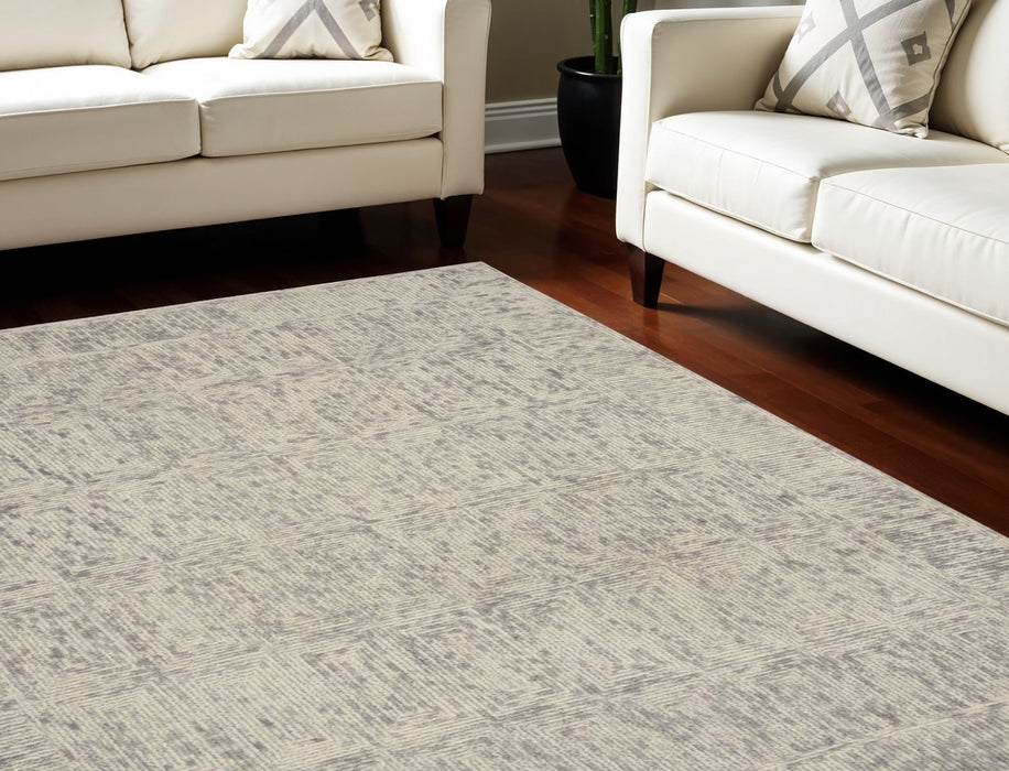 8' X 10' Wool Geometric Area Rug - Ivory And Gray