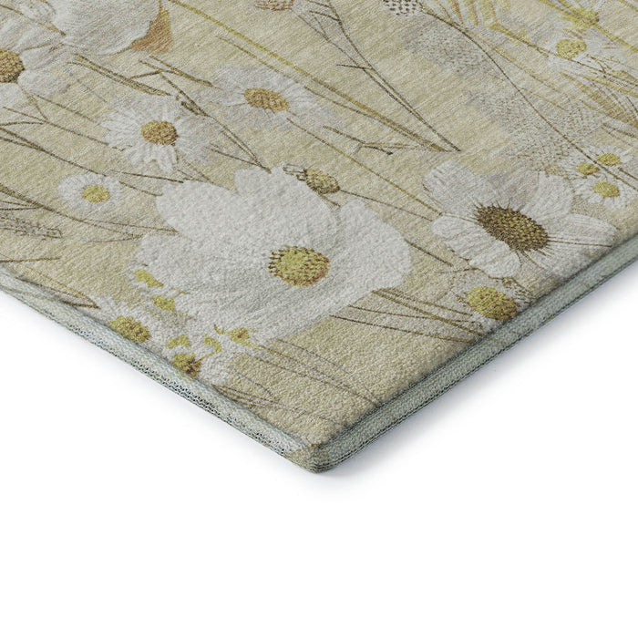 10' X 14' Floral Washable Area Rug With UV Protection (694092) - Wheat / Ivory