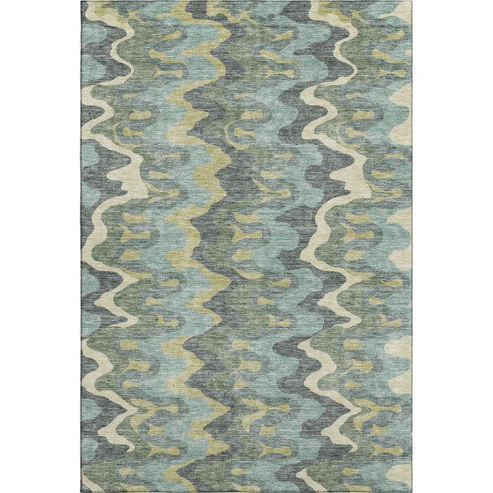 8' X 10' Abstract Washable Area Rug With UV Protection - Sage And Beige