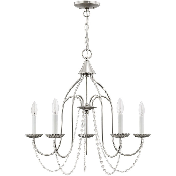 23'' Five Light Dimmable Chandelier With Shades - Nickel