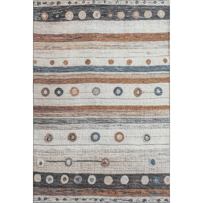 10' X 14' Striped Washable Area Rug With UV Protection (709564) - Copper / Ivory / Denim Blue