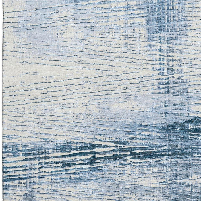 10' X 14' Striped Washable Area Rug With UV Protection (710040) - Sky Blue / Ivory