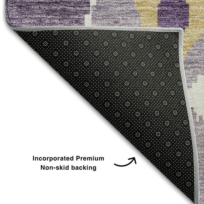 8' Ikat Washable Round Rug With UV Protection - Purple