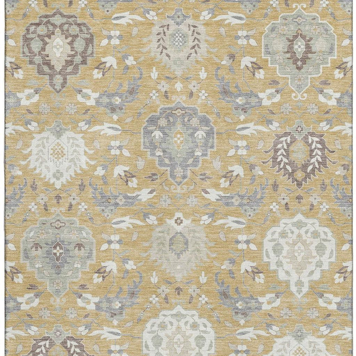 10' X 14' Damask Washable Area Rug With UV Protection (680541) - Gold / Gray / Ivory