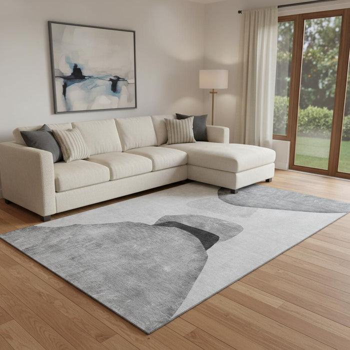 10' X 14' Abstract Washable Area Rug With UV Protection (648478) - Gray / Silver