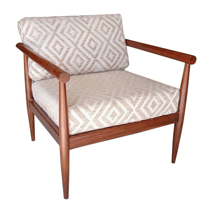 Fabric Geometric Arm Chair - Beige And Brown