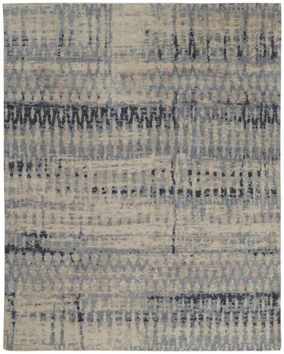 9' x 13' Wool Abstract Hand Knotted Area Rug - Gray Blue And Ivory