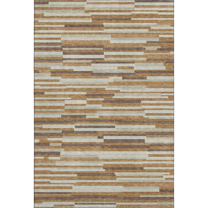 10' X 14' Striped Washable Area Rug With UV Protection (671084) - Rust / Ivory / Beige