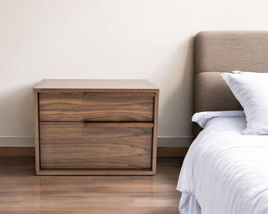 Modern Nightstand With Two Drawers - Light Brown Walnut