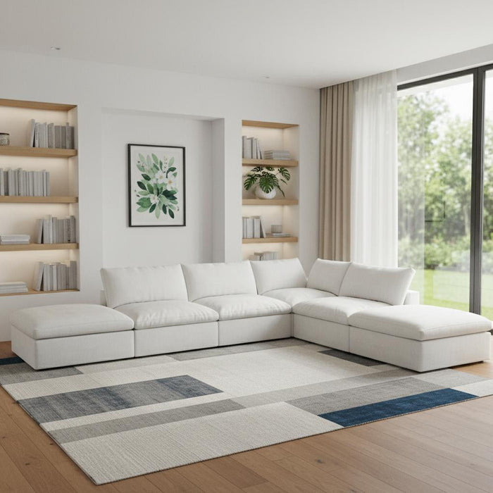 2 Piece Living Room Set Blend Modular Sofa With Ottoman Storage - White