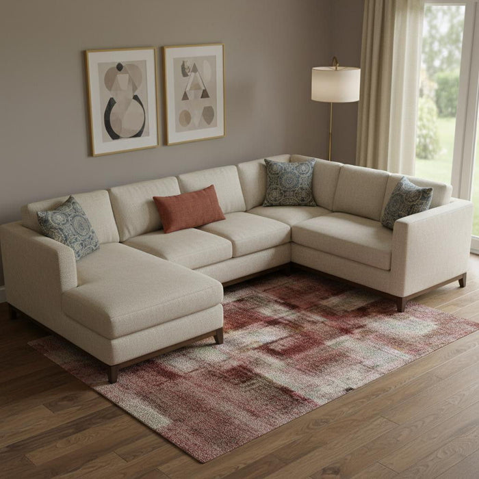 10' X 14' Abstract Washable Area Rug With UV Protection (707629) - Coral / Burgundy