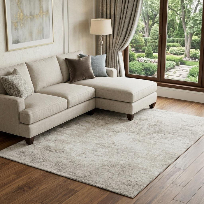 10' X 14' Abstract Washable Area Rug With UV Protection (680657) - Ivory / Beige