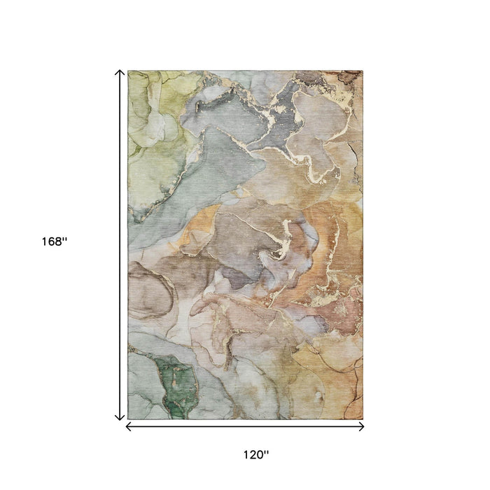 10' X 14' Abstract Washable Area Rug With UV Protection (646482) - Beige / Gray / Green