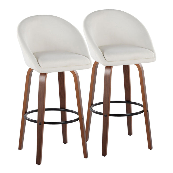 Matisse - 30" Highback Fixed-Height Barstool With Round Black Metal Footrest (Set of 2) - Walnut Wood