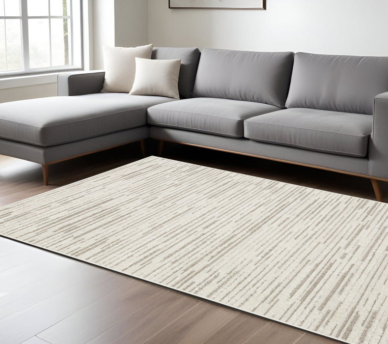 8' X 11' Striped Distressed Area Rug - Ivory And Brown