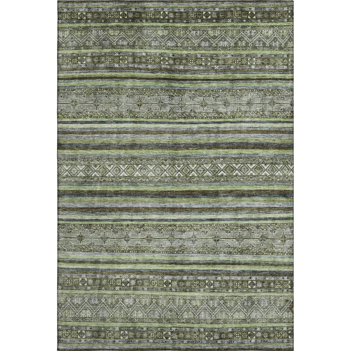 10' X 14' Striped Washable Area Rug With UV Protection (695810) - Olive Green / Gray / Silver
