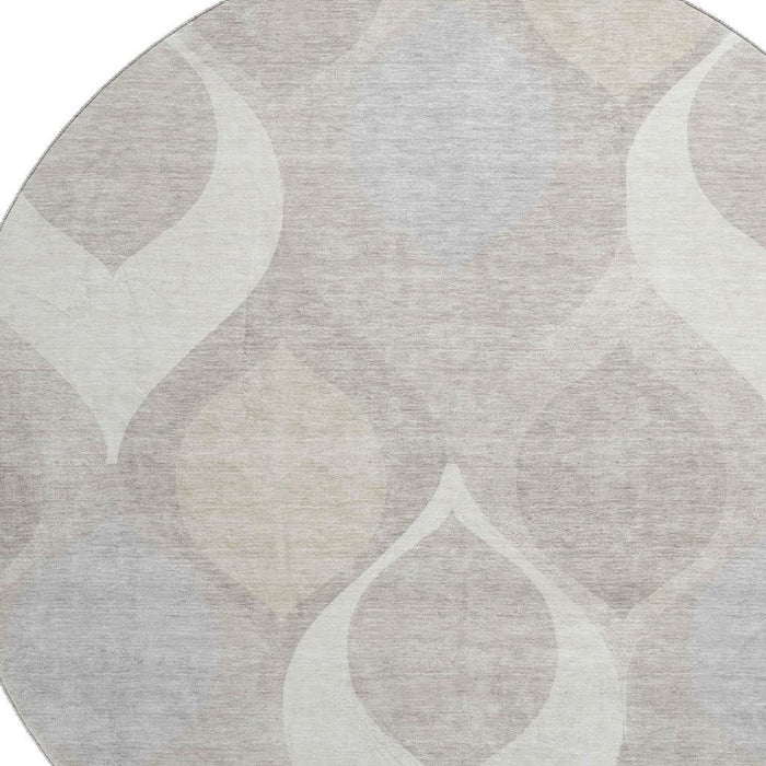 8' Ogee Washable Round Rug With UV Protection - Ivory