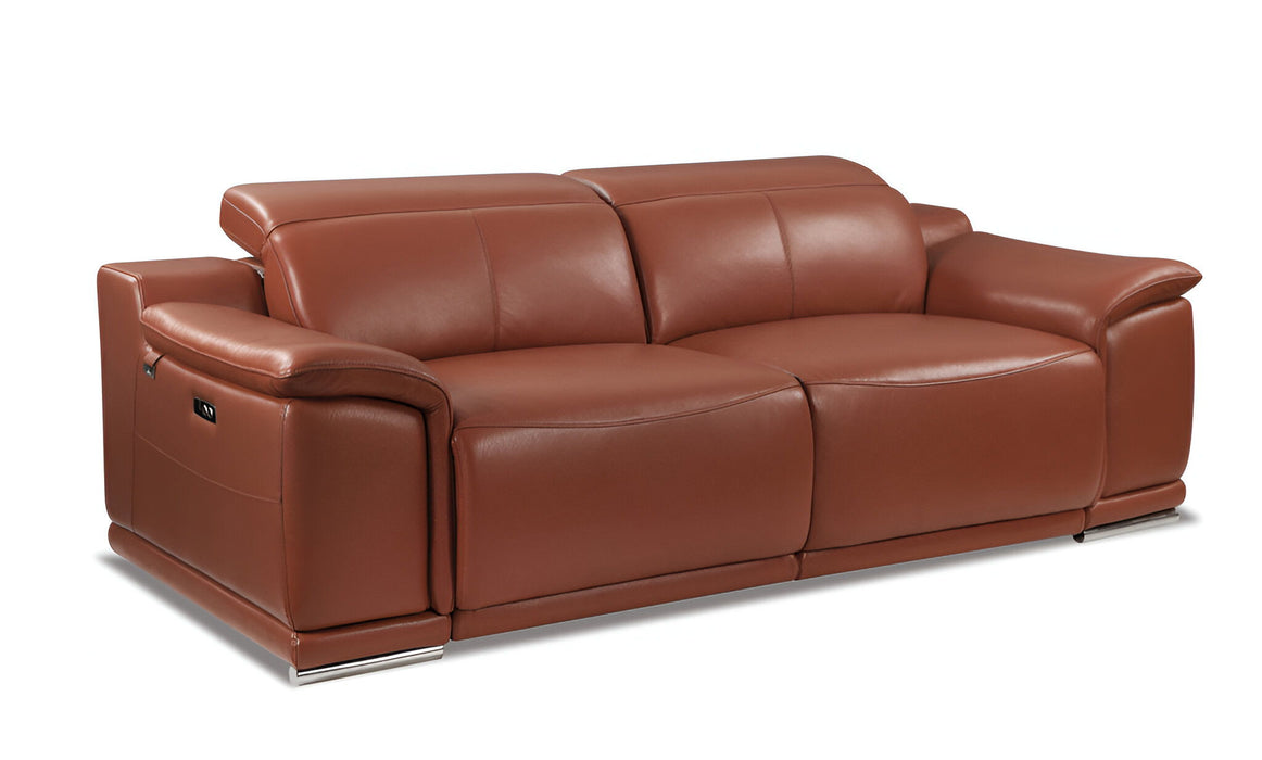 Italian Leather USB Reclining Sofa With Silver Legs - Camel