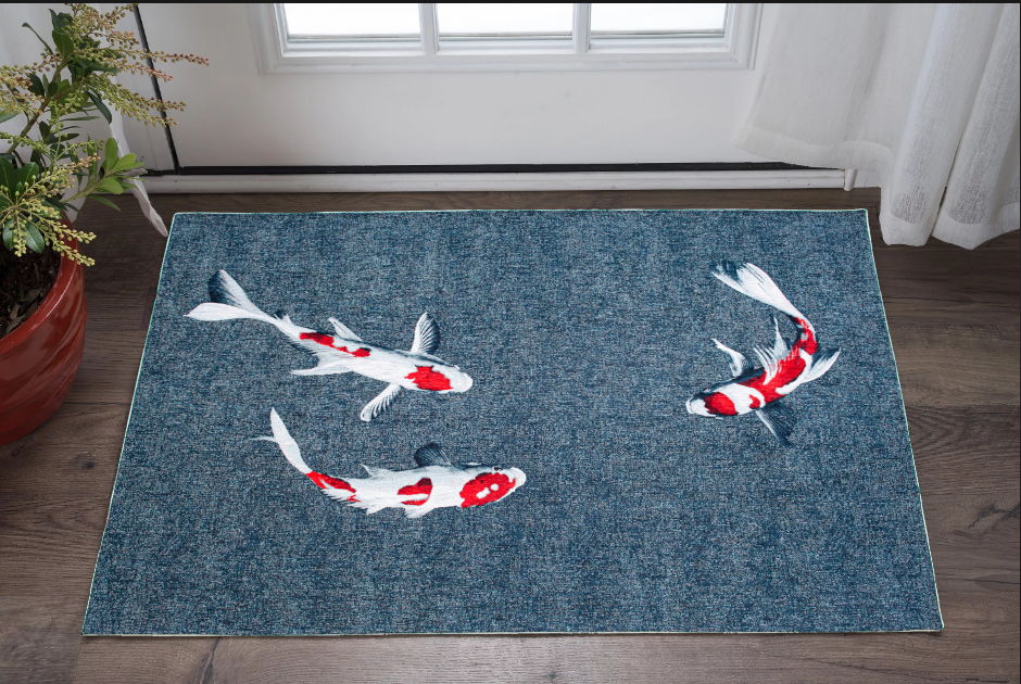 3' X 5' Abstract Washable Area Rug (552034) - Blue / White