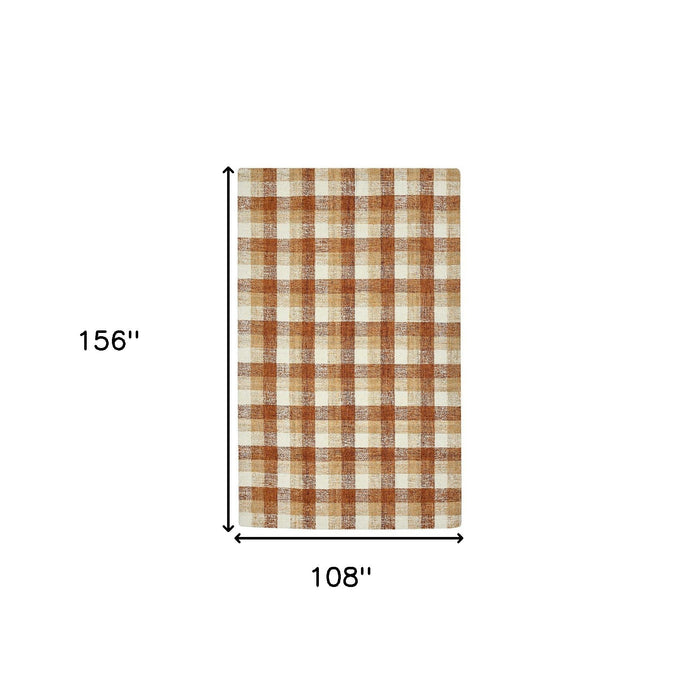9' X 13' Wool Plaid Hand Tufted Area Rug - Orange