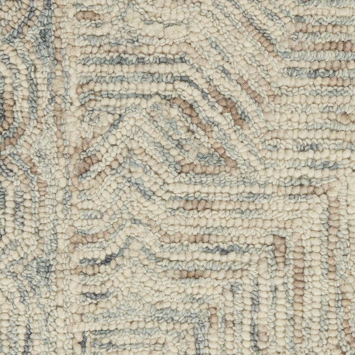 8' X 11' Wool Geometric Area Rug - Blue And Ivory