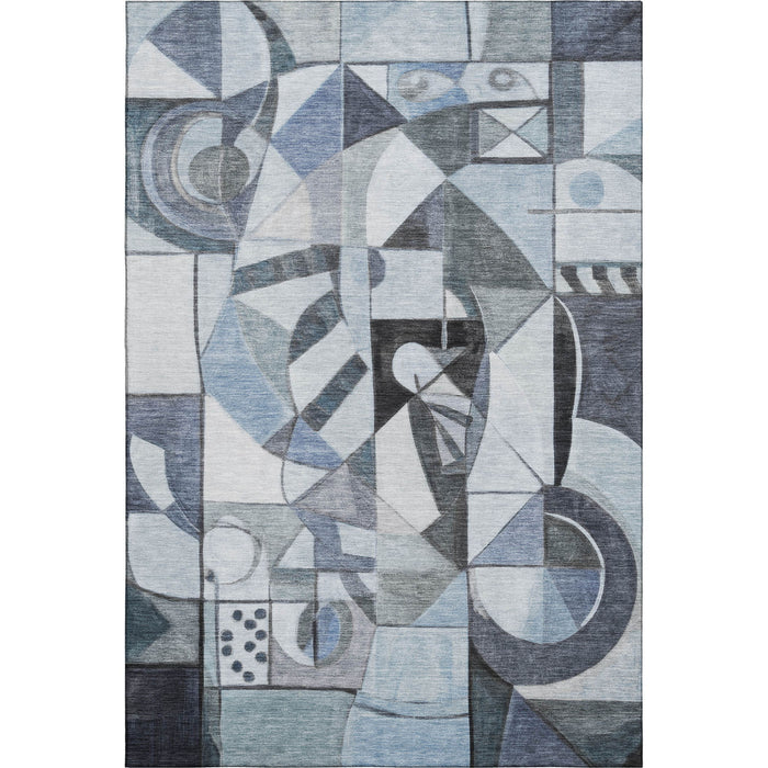10' X 14' Abstract Washable Area Rug With UV Protection (700397) - Denim Blue / Ivory / Gray