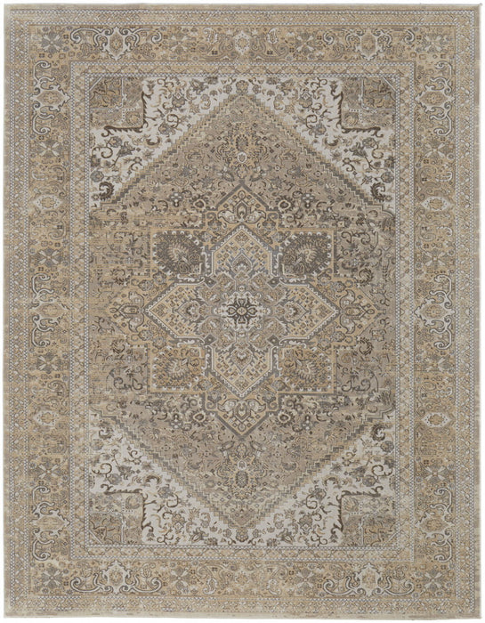 8' x 10' Floral Power Loom Distressed Area Rug - Brown Ivory And Tan