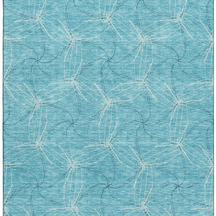 10' X 14' Geometric Washable Area Rug With UV Protection (676542) - Aqua / Ivory