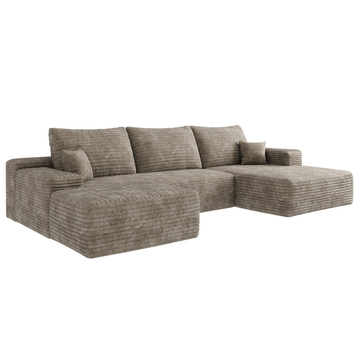2 Piece Living Room Set Corduroy Modular Compression Foam Sofa & Ottoman Toss Pillows - Camel