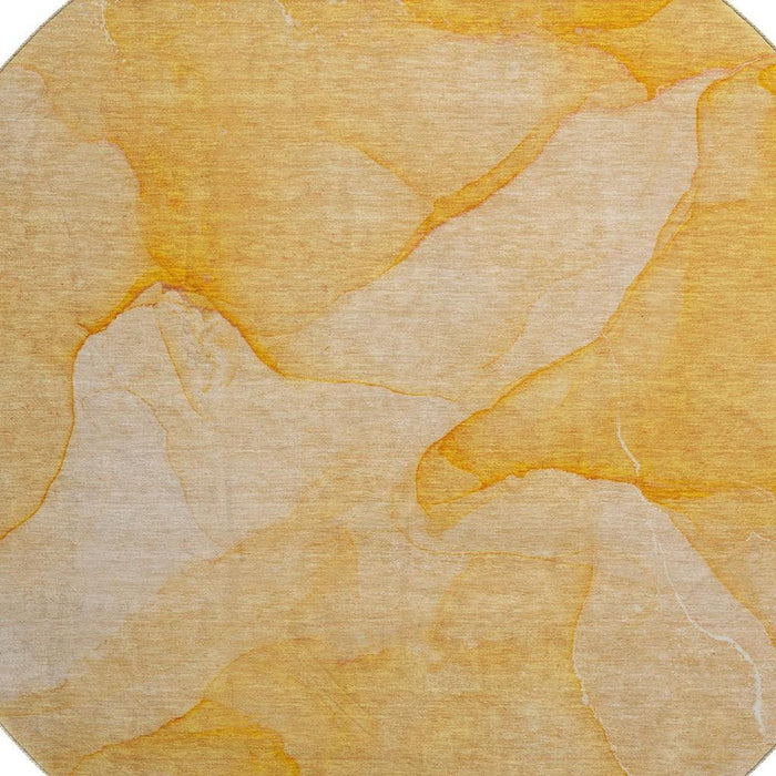 8' Abstract Washable Round Rug With UV Protection (646945) - Orange / Ivory
