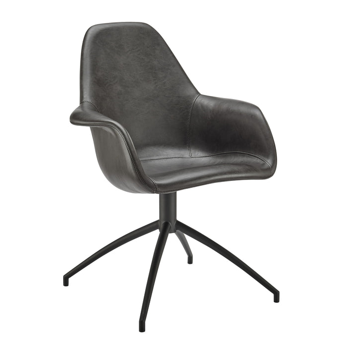 Upholstered Faux Leather And Steel Dining Arm Chair - Gray