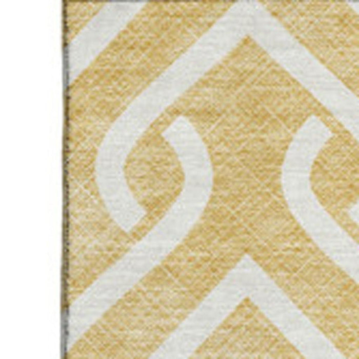 10' X 14' Geometric Washable Area Rug With UV Protection (652509) - Gold / Ivory