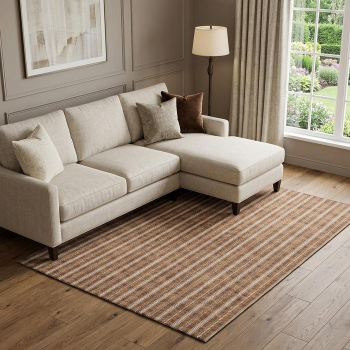 10' X 14' Striped Washable Area Rug With UV Protection (673903) - Terra Cotta / Beige