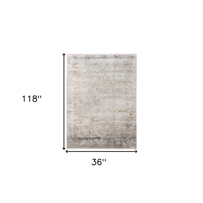 3' X 10' Medallion Runner Rug With Fringe - Gray