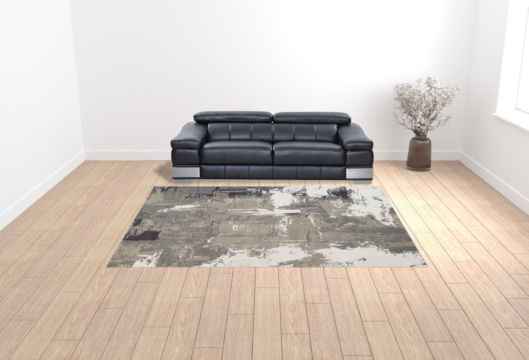 9.2' x 12.2' Abstract Power Loom Area Rug - Ivory Black And Gray