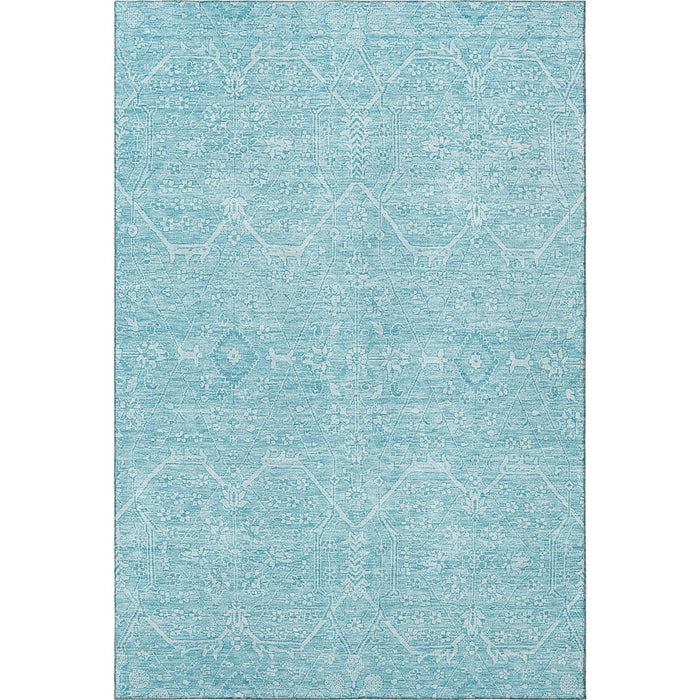 10' X 14' Floral Washable Area Rug With UV Protection (691770) - Sky Blue / Ivory