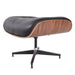 Tufted black and brown leather swivel lounge chair with matching ottoman, HomeRoots stationary chair and ottoman set.