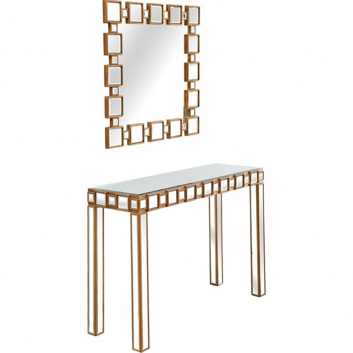 Mirrored Glass Console Table - Gold