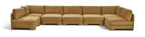 Meridian Furniture Hammond velvet performance fabric 7-piece U-shaped armless sectional sofa in a stationary living room setting.