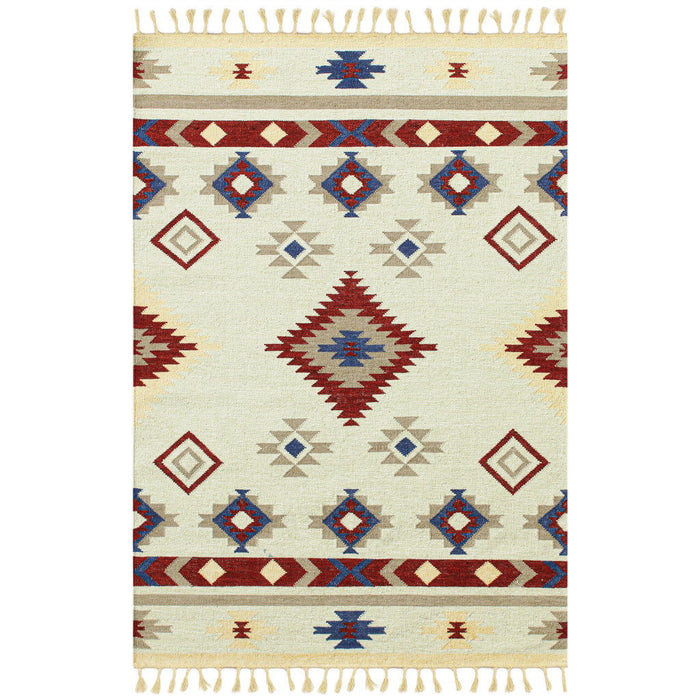 9' X 12' Wool Tribal Flatweave Handmade Area Rug With Fringe - Red