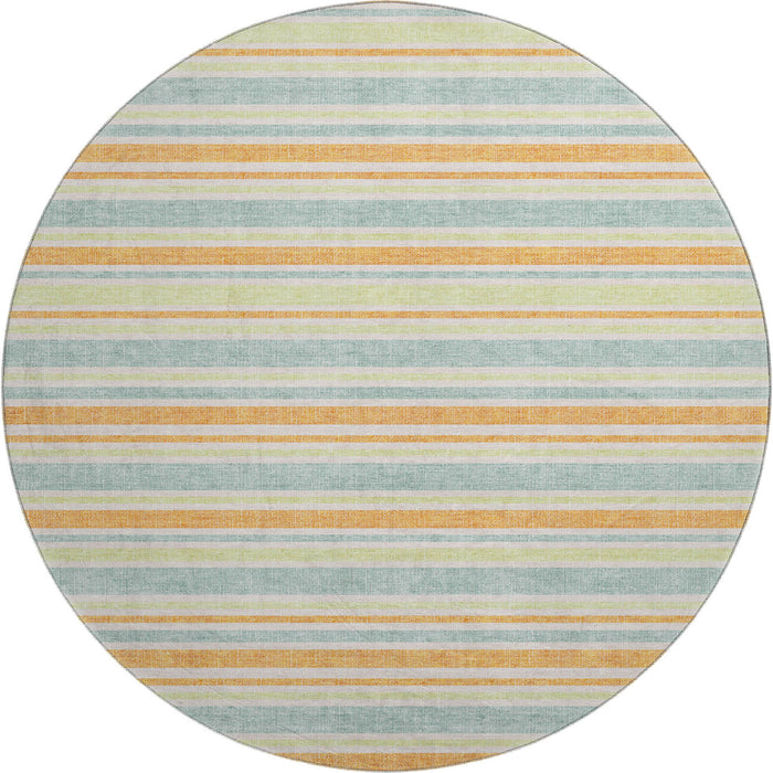 8' Striped Washable Round Rug With UV Protection (647845) - Orange / Green / Blue